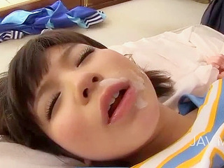 Sexually frustrated Japanese cutie desires facial indoors